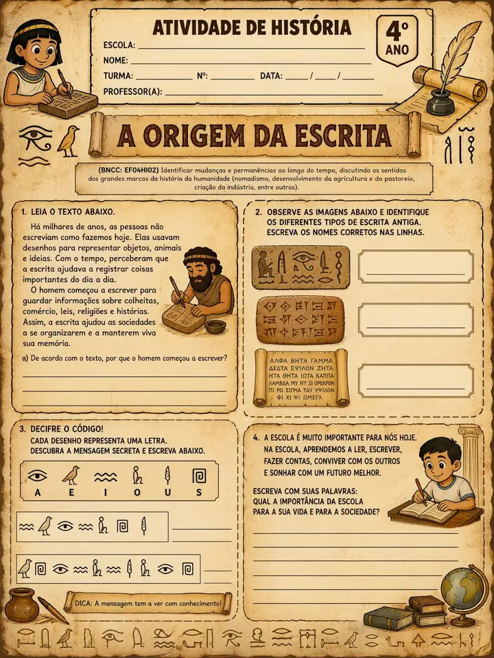 Atividade de História - A Origem da Escrita