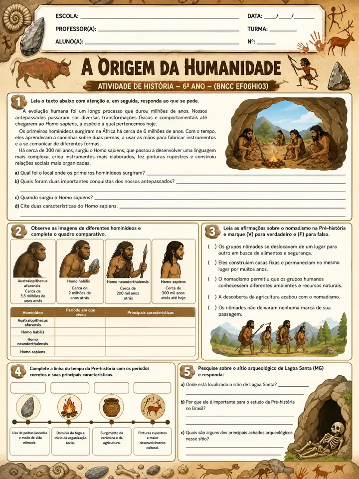 Atividade de História - A Origem da Humanidade