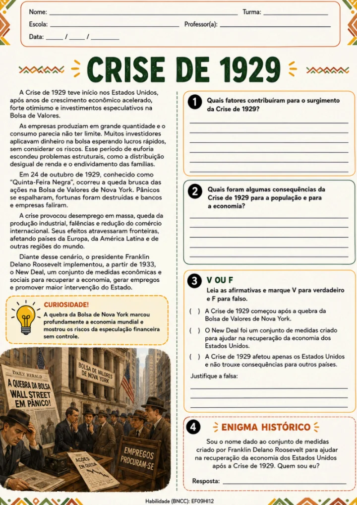 Atividade de História - Crise de 1929