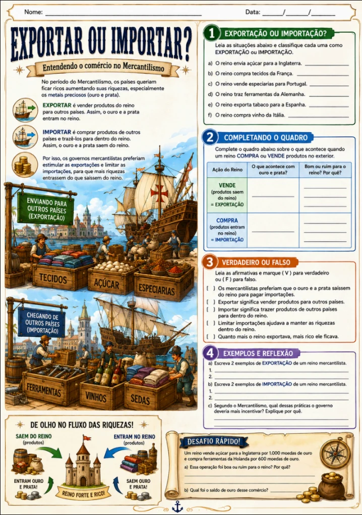 Atividade de História - Exportar ou Importar no Mercantilismo