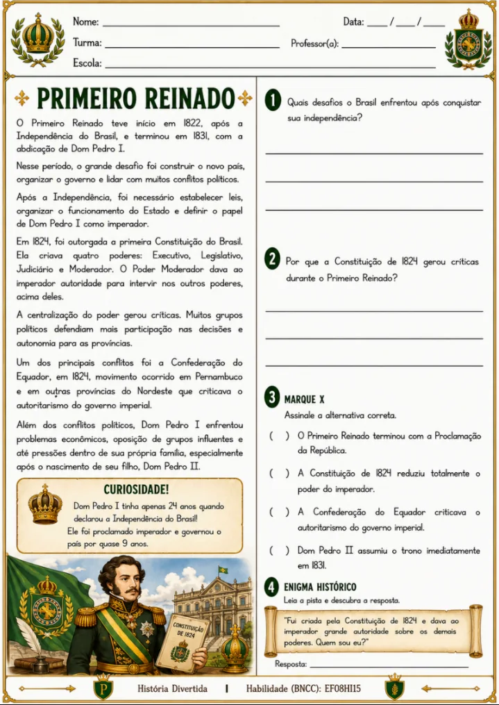 Atividade de História - Primeiro Reinado