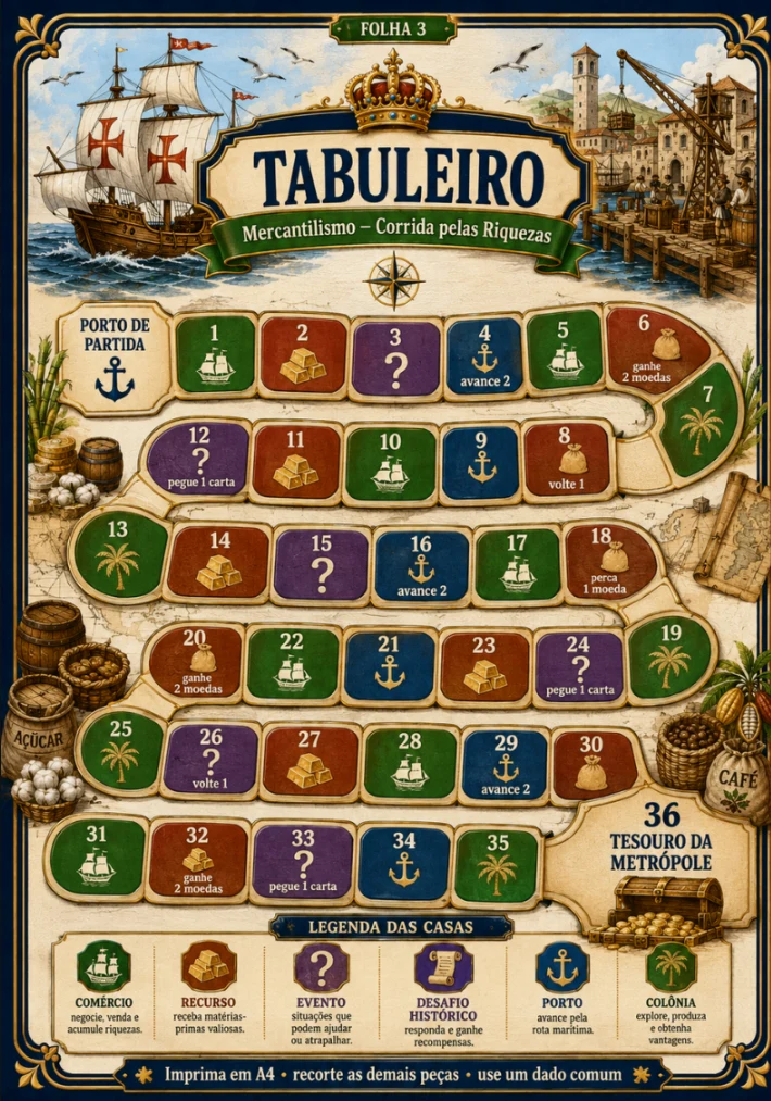Jogo de História - Mercantilismo Corrida pelas Riquezas - Tabuleiro