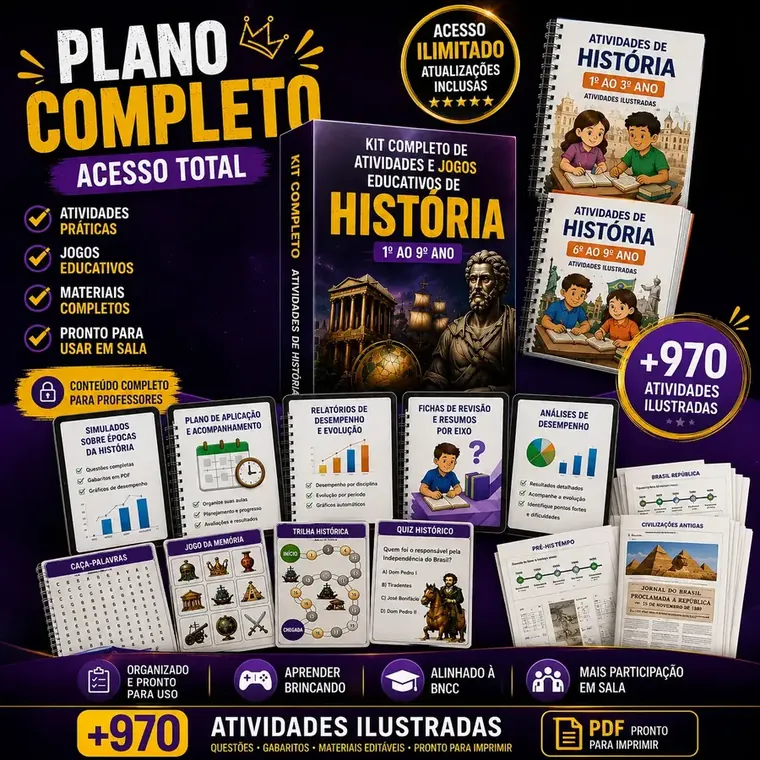 Plano Completo com mais de 970 atividades e jogos educativos de História